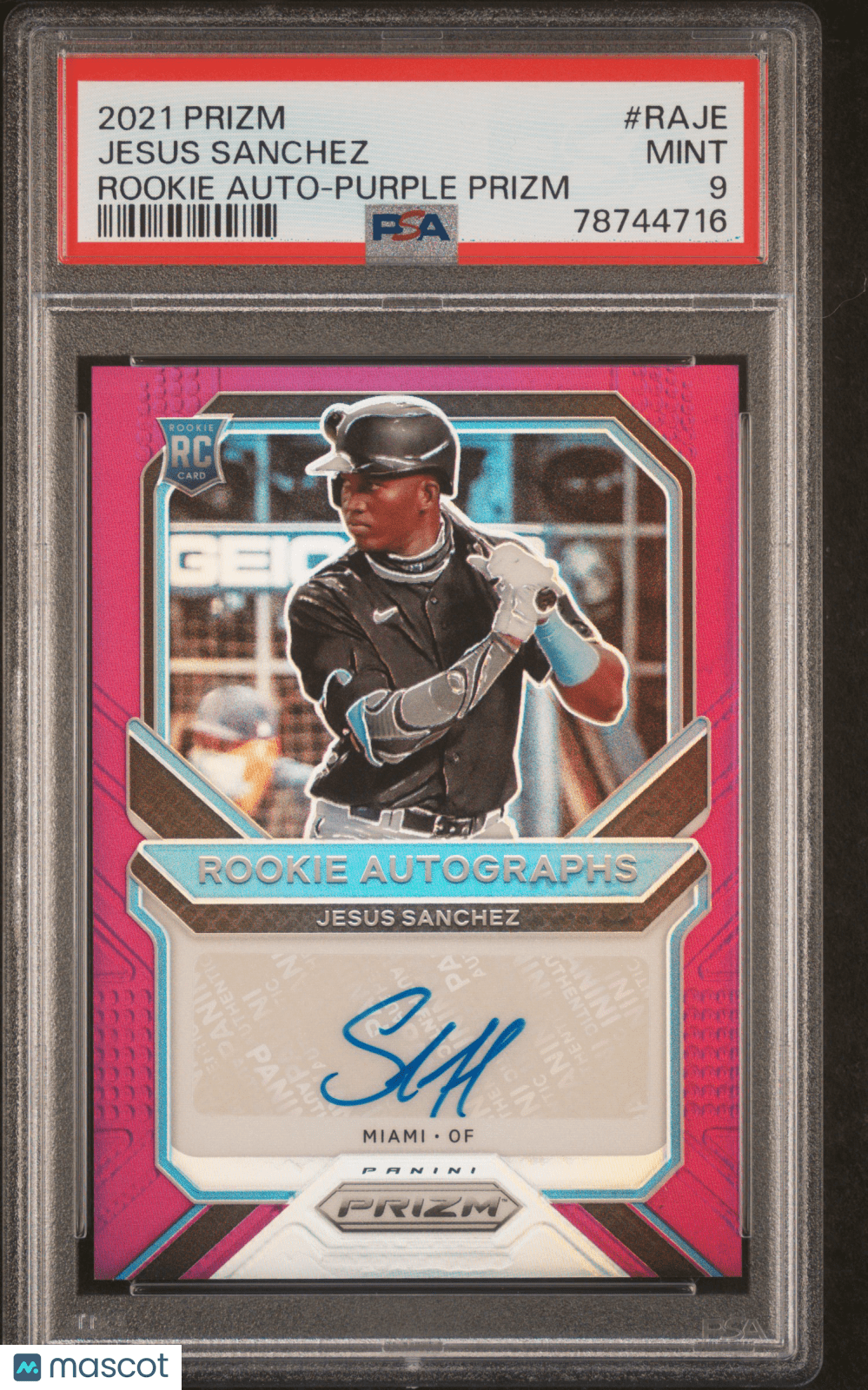 JESUS SANCHEZ 2021 Panini Prizm Rookie Autograph Auto Purple PSA 9 MINT Pop 1 - Columbia Hobby - Sports Card Boxes - Toploaders - Card Savers