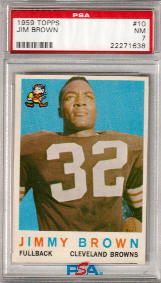 JIM BROWN 1959 Topps #10 PSA 7 NM - BROWNS - Columbia Hobby - Sports Card Boxes - Toploaders - Card Savers