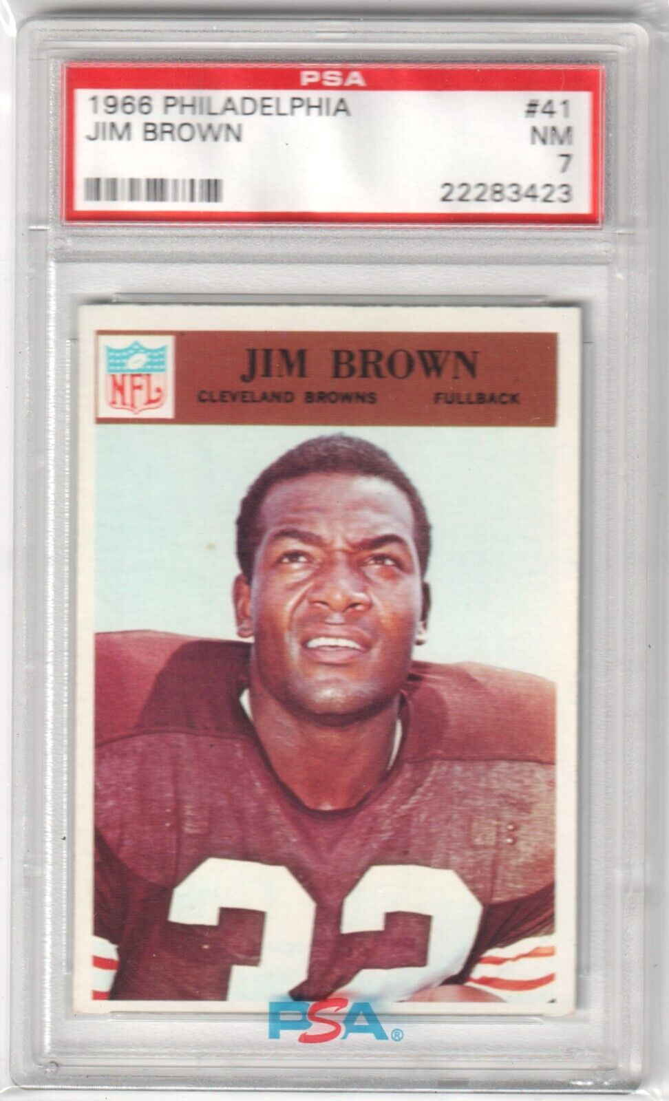 JIM BROWN 1966 Philadelphia #41 PSA 7 NM - BROWNS - Columbia Hobby - Sports Card Boxes - Toploaders - Card Savers