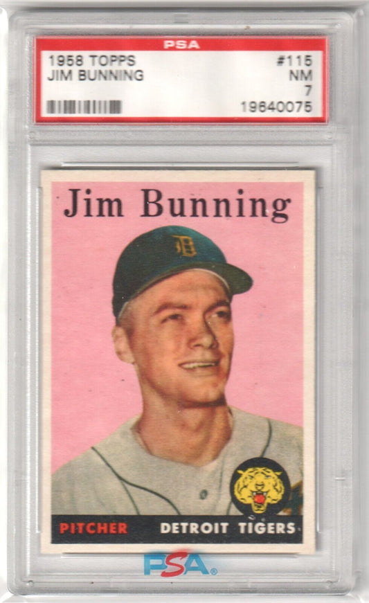 JIM BUNNING 1958 Topps #115 PSA 7 NM - TIGERS - Columbia Hobby - Sports Card Boxes - Toploaders - Card Savers