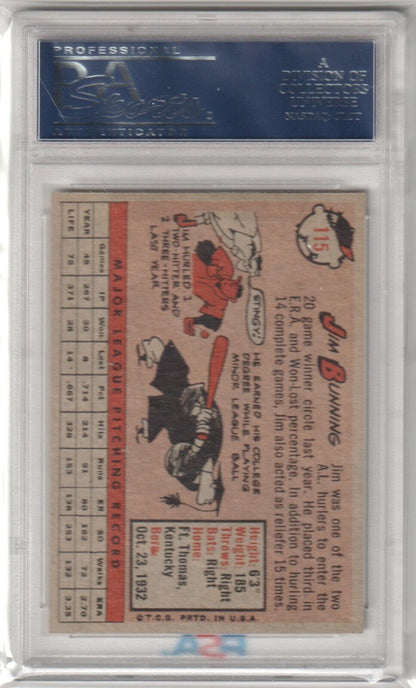 JIM BUNNING 1958 Topps #115 PSA 7 NM - TIGERS - Columbia Hobby - Sports Card Boxes - Toploaders - Card Savers