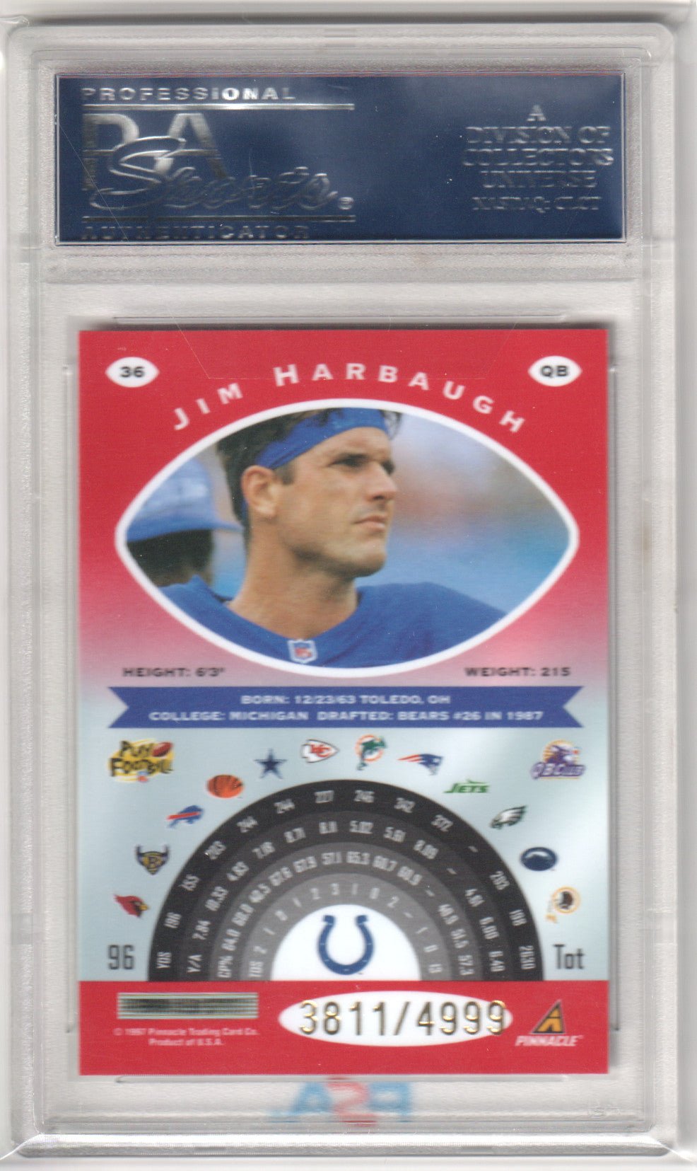 JIM HARBAUGHT 1997 Pinnacle Totally Certified Platinum Red PSA 10 GEM MINT Pop 1 - Columbia Hobby - Sports Card Boxes - Toploaders - Card Savers