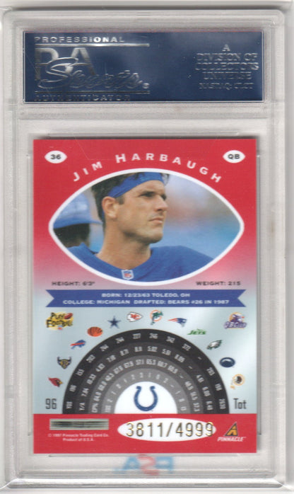 JIM HARBAUGHT 1997 Pinnacle Totally Certified Platinum Red PSA 10 GEM MINT Pop 1 - Columbia Hobby - Sports Card Boxes - Toploaders - Card Savers