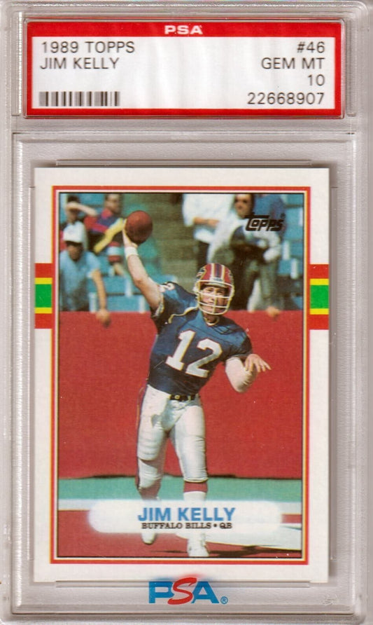 JIM KELLY 1989 Topps #46 PSA 10 GEM MINT - BILLS - Columbia Hobby - Sports Card Boxes - Toploaders - Card Savers
