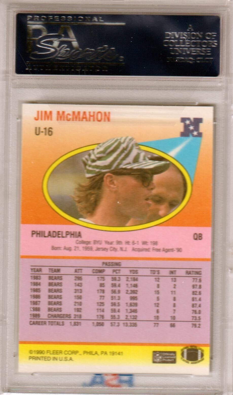 JIM McMAHON 1990 Fleer Update #U - 16 PSA 10 GEM MINT - EAGLES POP 2 - Columbia Hobby - Sports Card Boxes - Toploaders - Card Savers