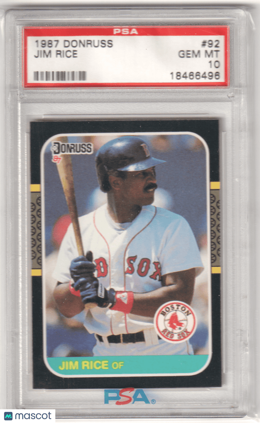 JIM RICE 1987 Donruss 92 PSA 10 GEM MINT - RED SOX - Columbia Hobby - Sports Card Boxes - Toploaders - Card Savers