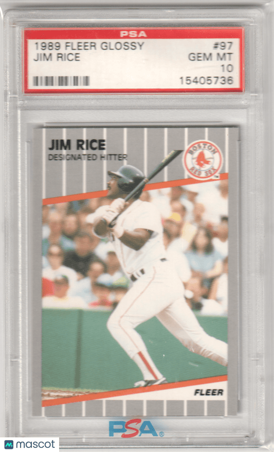 JIM RICE 1989 Fleer Glossy 97 PSA 10 GEM MINT - RED SOX Pop 13 - Columbia Hobby - Sports Card Boxes - Toploaders - Card Savers