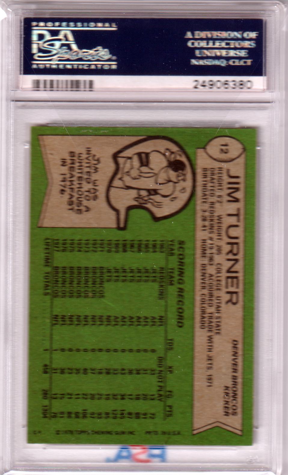 JIM TURNER 1978 Topps #12 PSA 9 MINT - BRONCOS - Columbia Hobby - Sports Card Boxes - Toploaders - Card Savers