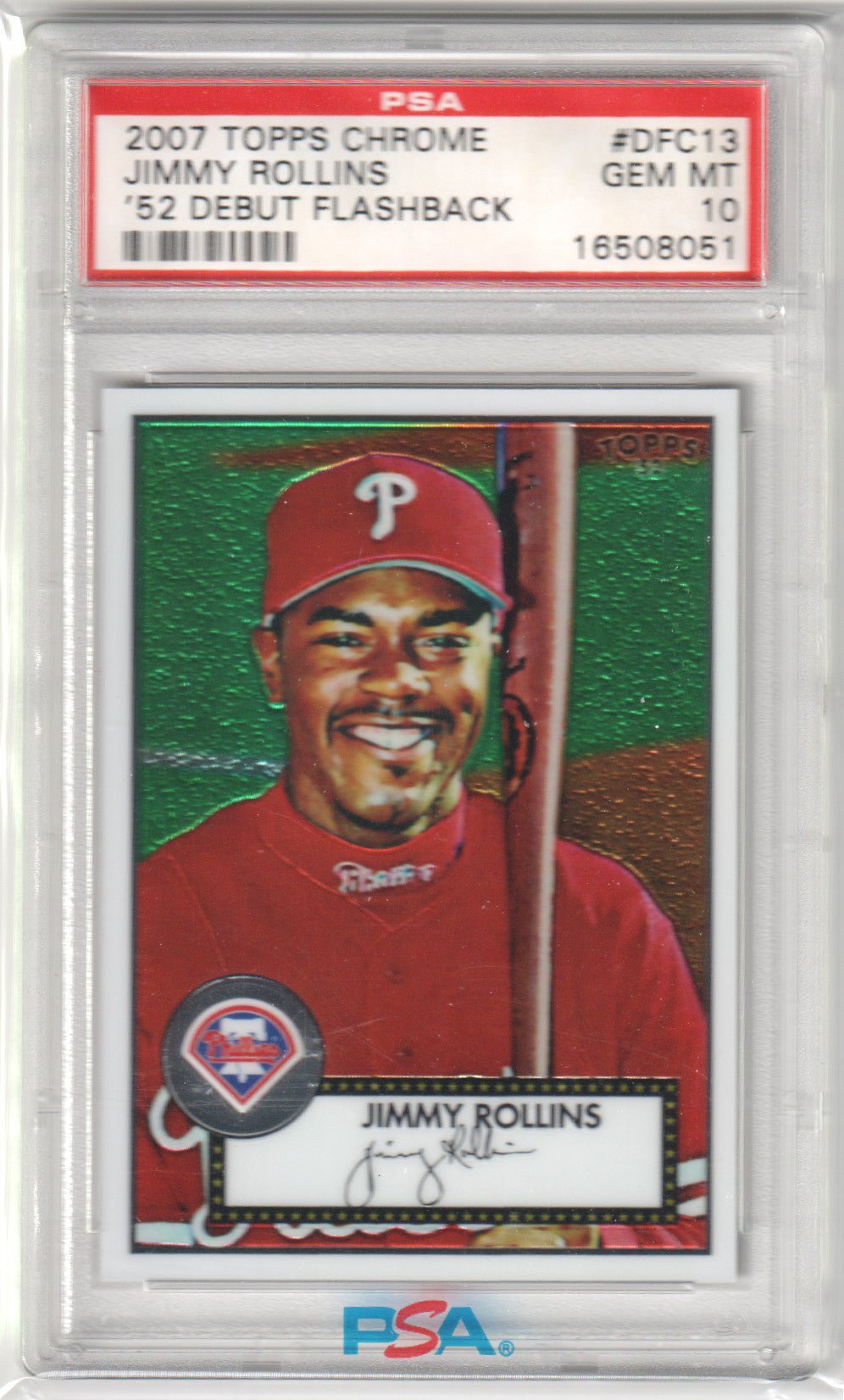 JIMMY ROLLINS 2007 Topps Chrome '52 Debut Flashback PSA 10 GEM MINT Pop 2 - Columbia Hobby - Sports Card Boxes - Toploaders - Card Savers