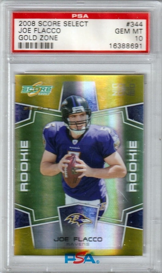 JOE FLACCO 2008 Score Select Gold Zone Rookie RC #/50 PSA 10 GEM MINT - RAVENS - Columbia Hobby - Sports Card Boxes - Toploaders - Card Savers