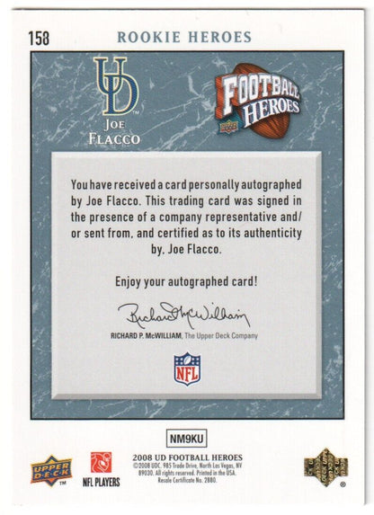 JOE FLACCO 2008 Upper Deck Rookie Heroes Blue Autograph Auto RC #/250 - Columbia Hobby - Sports Card Boxes - Toploaders - Card Savers