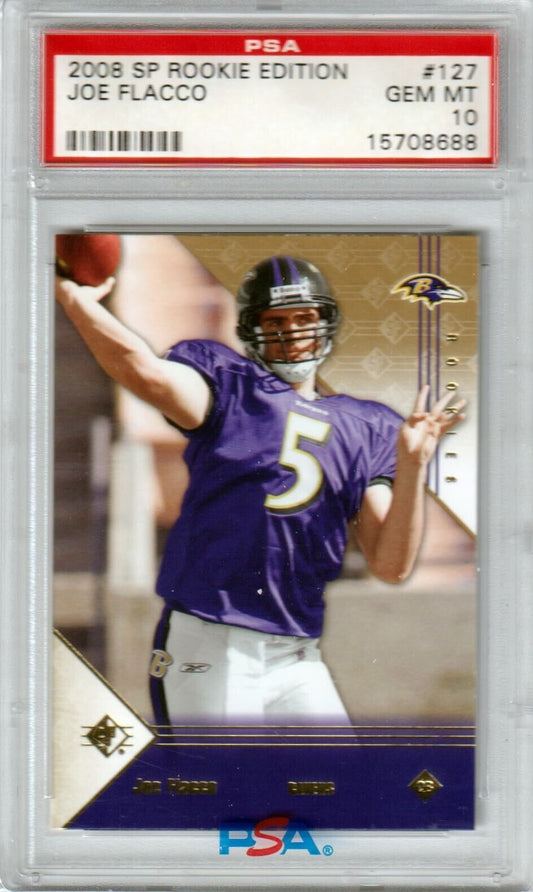 JOE FLACCO 2008 Upper Deck SP Rookie RC #127 PSA 10 GEM MINT - RAVENS - Columbia Hobby - Sports Card Boxes - Toploaders - Card Savers
