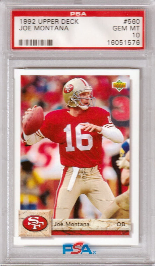 JOE MONTANA 1992 Upper Deck #560 PSA 10 GEM MINT - 49ers - Columbia Hobby - Sports Card Boxes - Toploaders - Card Savers