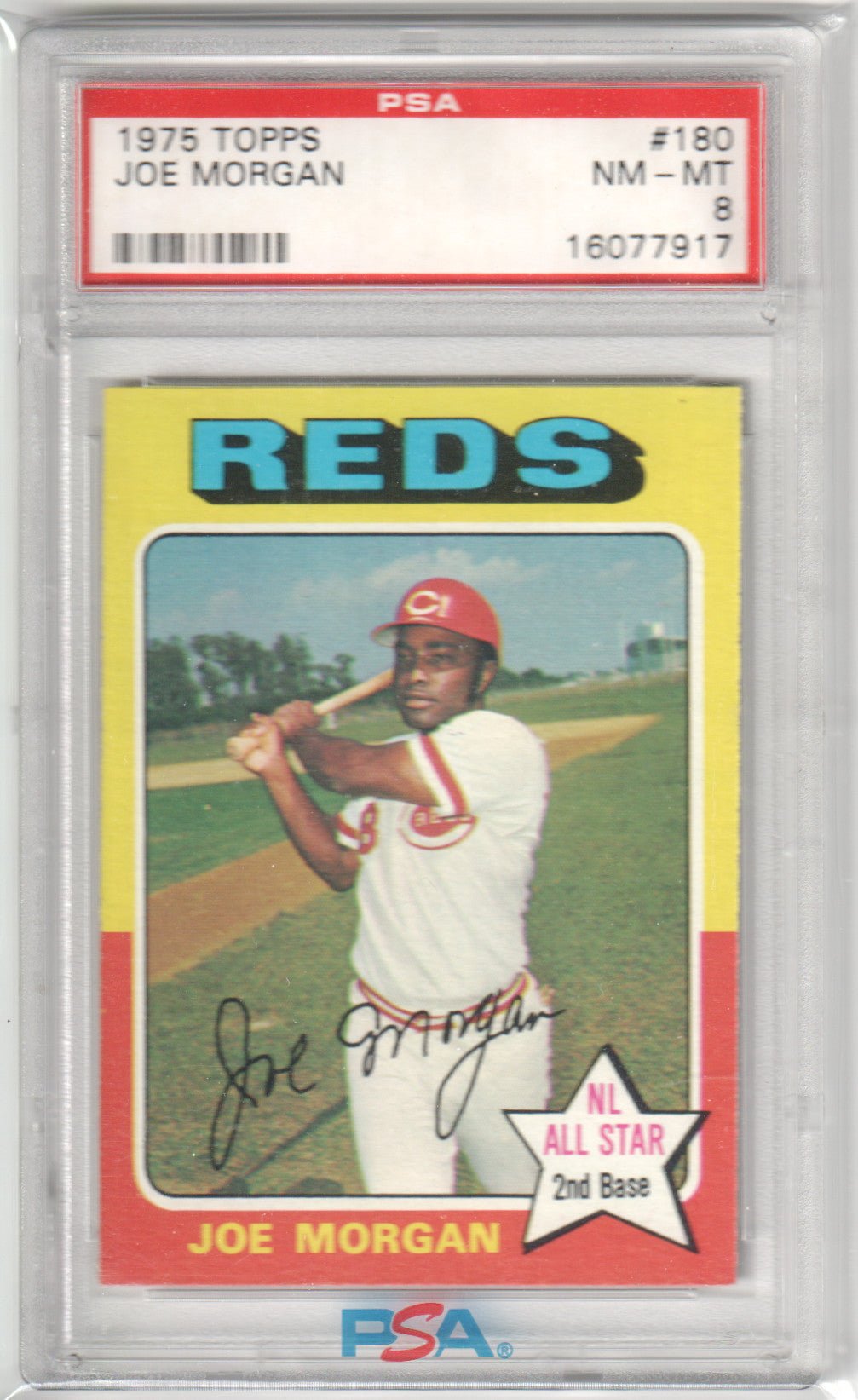 JOE MORGAN 1975 Topps #180 PSA 8 NM - REDS - Columbia Hobby - Sports Card Boxes - Toploaders - Card Savers