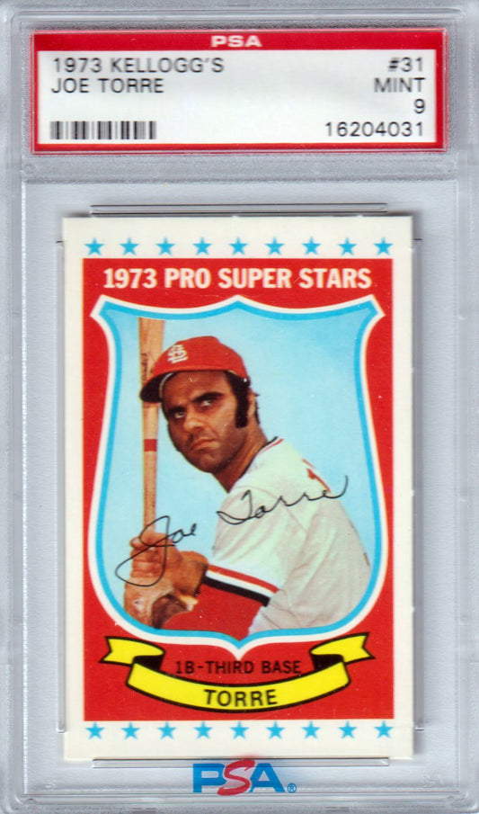 JOE TOREE 1973 Kellogg's Super Stars #31 PSA 9 Mint - CARDINALS - Columbia Hobby - Sports Card Boxes - Toploaders - Card Savers