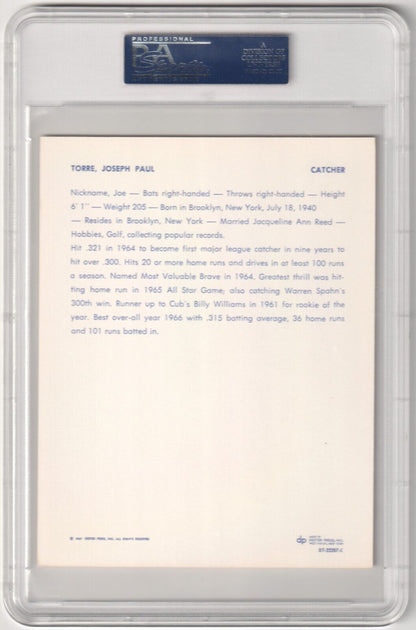 JOE TORRE 1967 Dexter Press Premiums PSA 6 EX - MT - BRAVES - Columbia Hobby - Sports Card Boxes - Toploaders - Card Savers