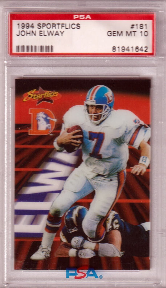 JOHN ELWAY 1994 Sportsflics #181 PSA 10 GEM MINT - BRONCOS - Columbia Hobby - Sports Card Boxes - Toploaders - Card Savers