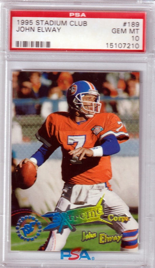 JOHN ELWAY 1995 Topps Stadium Club #189 PSA 10 GEM MINT - BRONCOS - Columbia Hobby - Sports Card Boxes - Toploaders - Card Savers