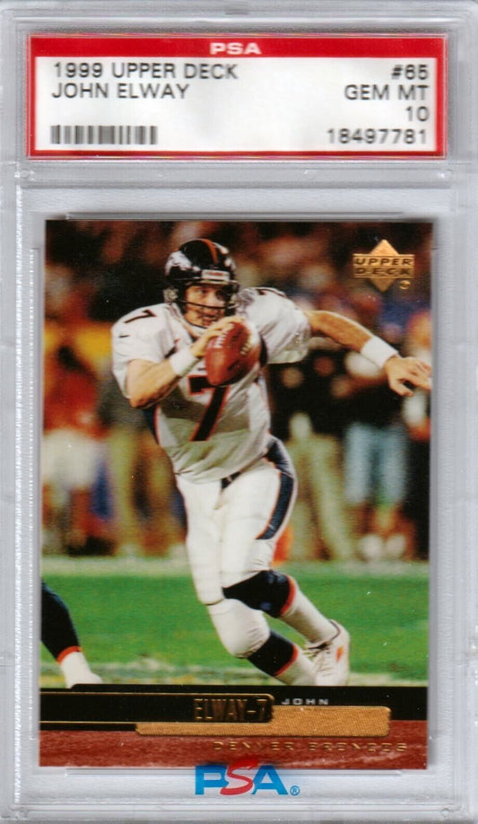 JOHN ELWAY 1999 Upper Deck #65 PSA 10 GEM MINT - BRONCOS - Columbia Hobby - Sports Card Boxes - Toploaders - Card Savers