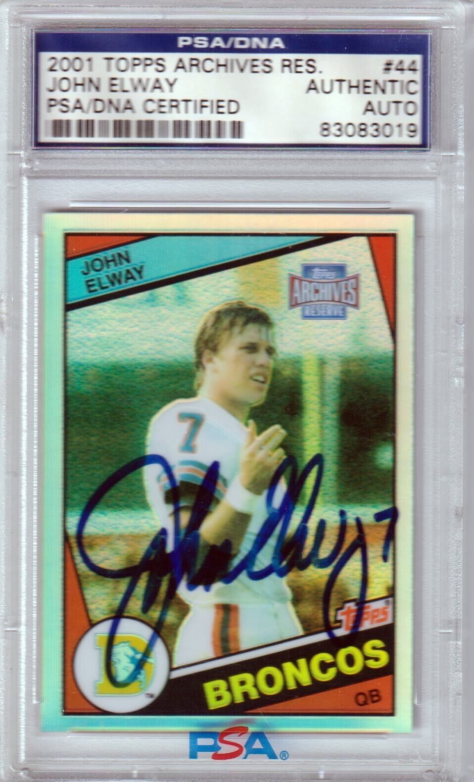 JOHN ELWAY 2001 Topps Archives Reserve Autograph Auto PSA / DNA Certified - Columbia Hobby - Sports Card Boxes - Toploaders - Card Savers
