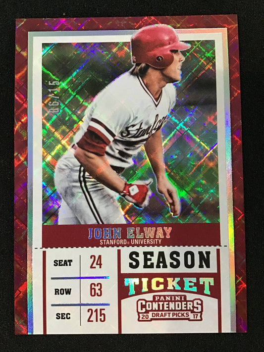John Elway 2017 Panini Contenders Draft Picks Red /15 #10 SSP Cardinal - Columbia Hobby - Sports Card Boxes - Toploaders - Card Savers