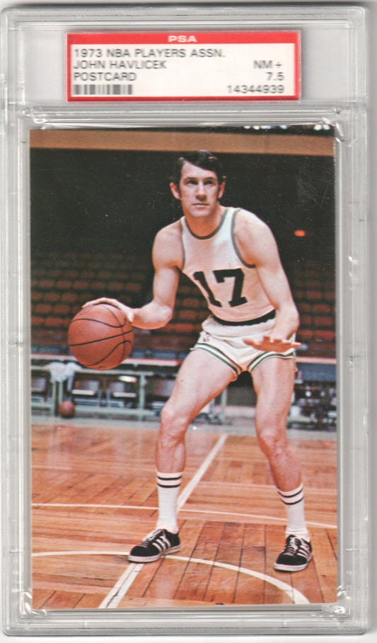 JOHN HAVLICEK 1973 NBA Players Association Postcard PSA 7.5 NM+ - CELTICS - Columbia Hobby - Sports Card Boxes - Toploaders - Card Savers