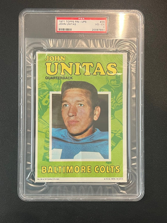 JOHN JOHNNY UNITAS 1971 Topps Pin - Ups #29 PSA 4 VG - EX - COLTS - Columbia Hobby - Sports Card Boxes - Toploaders - Card Savers