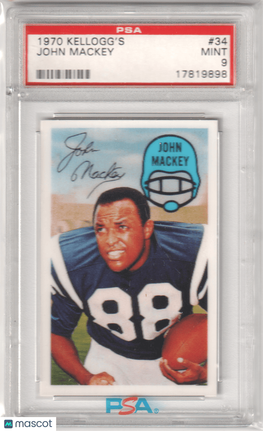 JOHN MACKEY 1970 Kelloggs 3D SUPER STARS 34 PSA 9 MINT - COLTS - Columbia Hobby - Sports Card Boxes - Toploaders - Card Savers