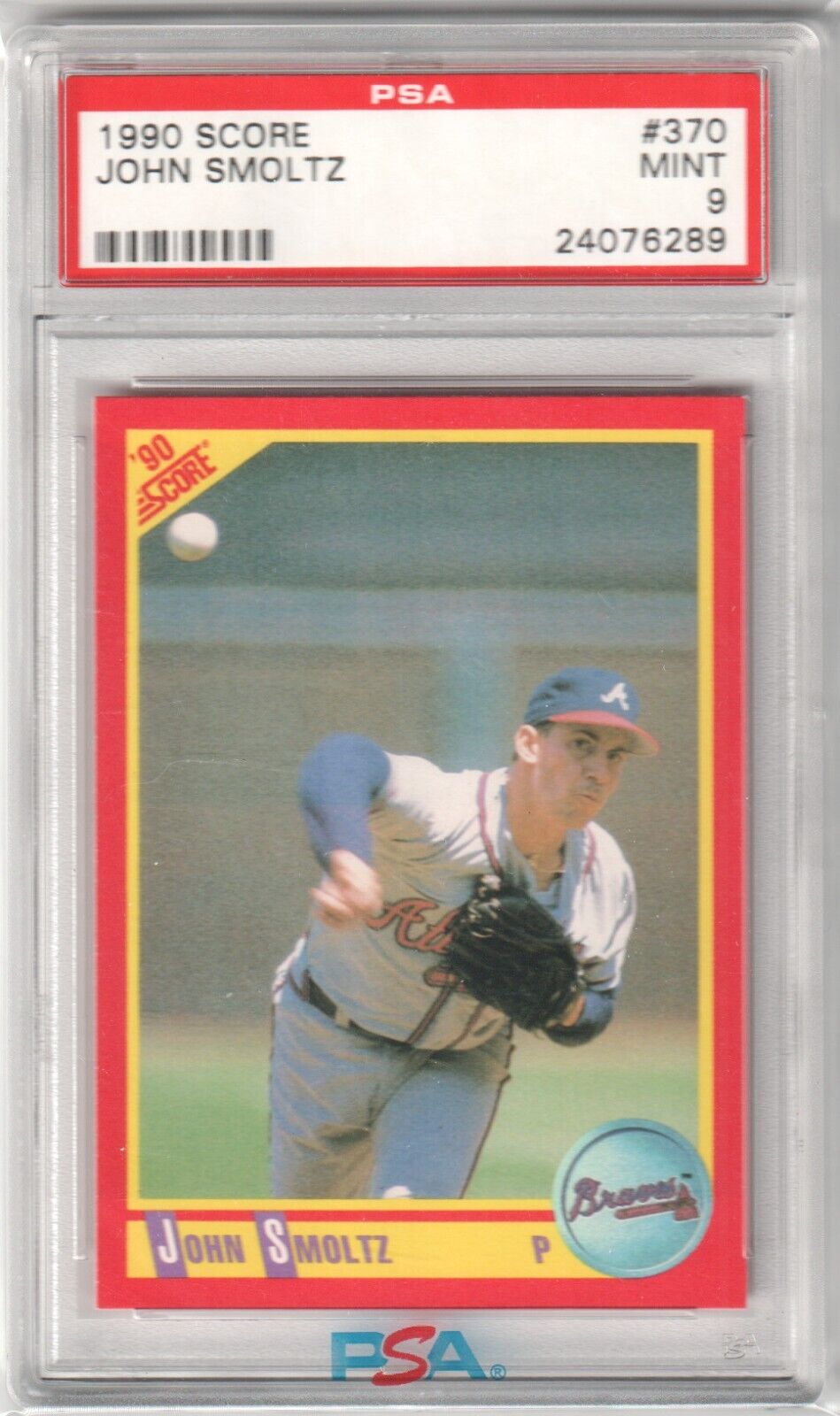 JOHN SMOLTZ 1990 Score #370 PSA 9 MINT - BRAVES - Columbia Hobby - Sports Card Boxes - Toploaders - Card Savers