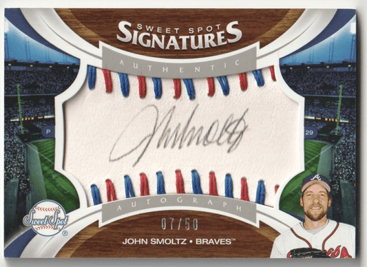JOHN SMOLTZ 2006 Upper Deck Sweet Spot Autograph Auto #/50 - BRAVES - Columbia Hobby - Sports Card Boxes - Toploaders - Card Savers