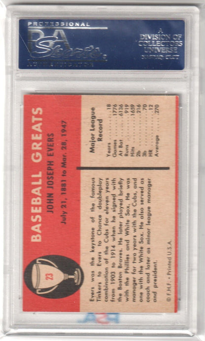 JOHNNY EVERS 1961 Fleer Baseball Greats #23 PSA 7 NM - CUBS - Columbia Hobby - Sports Card Boxes - Toploaders - Card Savers