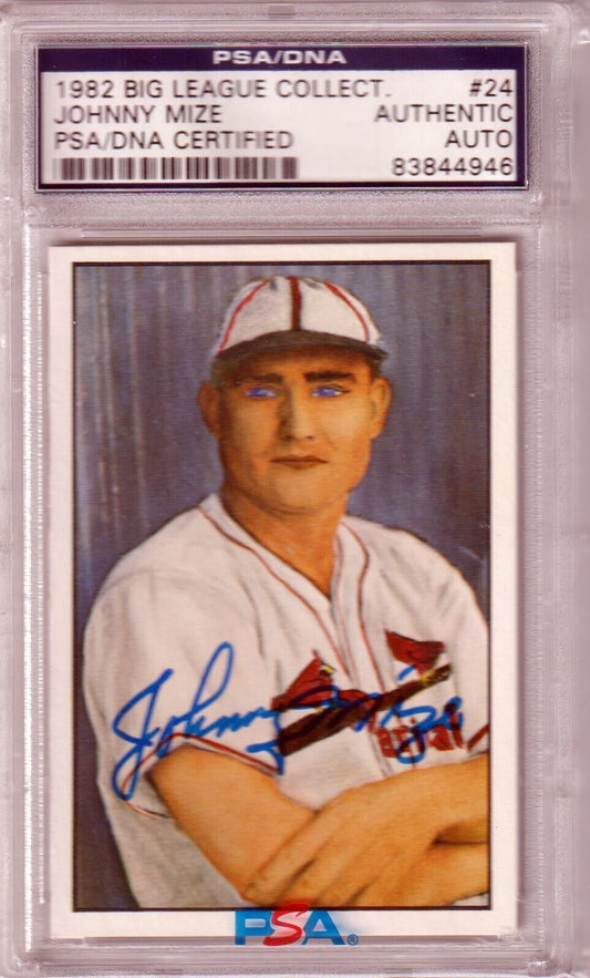 JOHNNY MIZE 1982 Big League Collect Autograph Auto #24 PSA/DNA Auth CARDINALS - Columbia Hobby - Sports Card Boxes - Toploaders - Card Savers