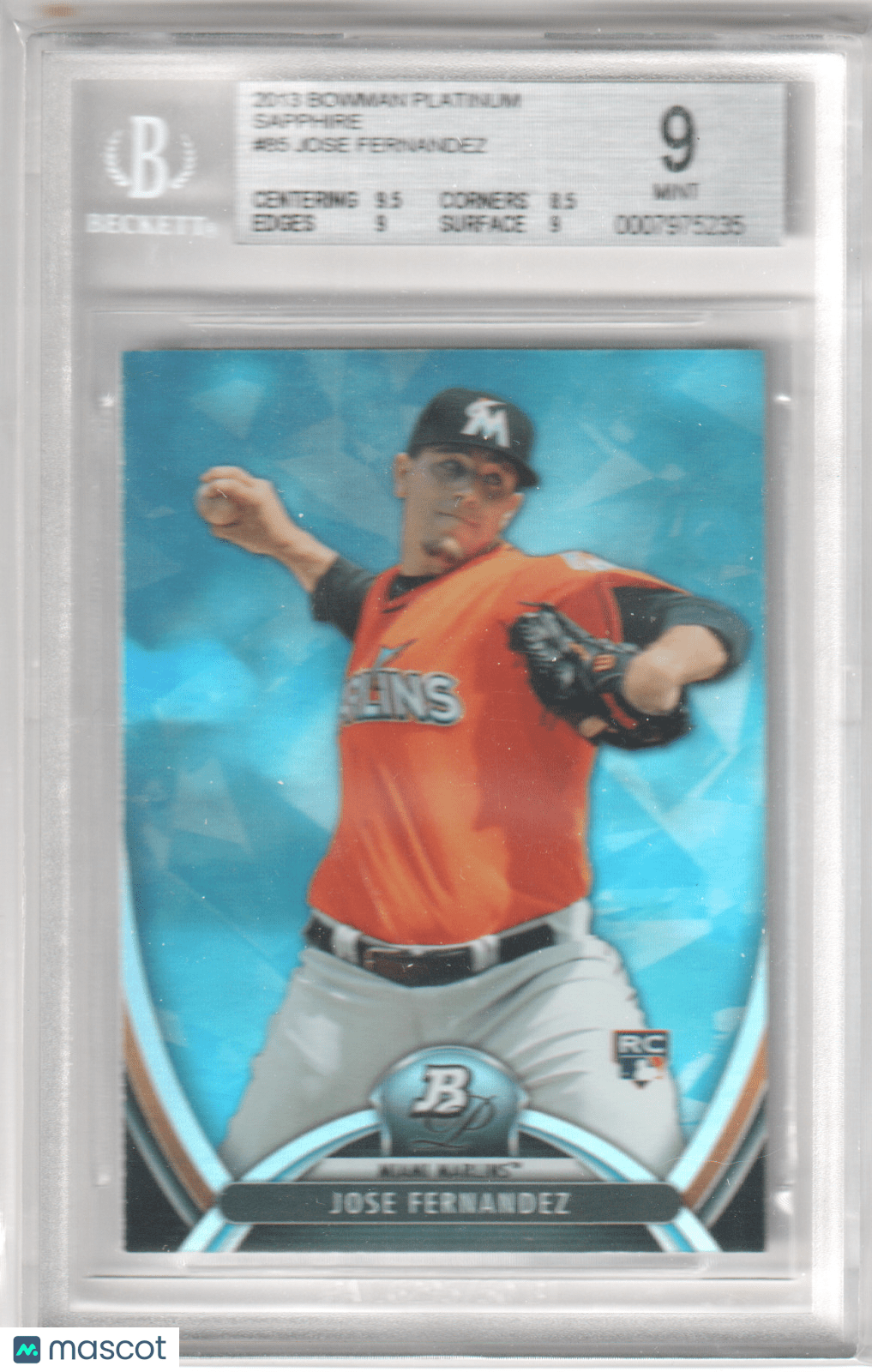 JOSE FERNANDEZ 2013 Bowman Platinum Sapphire RC Rookie 85 Sapphire BGS 9 MINT - Columbia Hobby - Sports Card Boxes - Toploaders - Card Savers