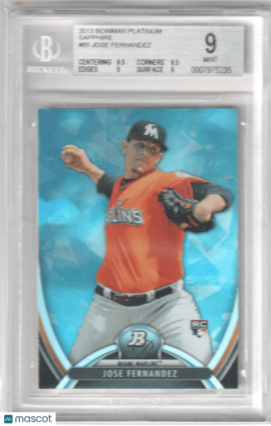 JOSE FERNANDEZ 2013 Bowman Platinum Sapphire RC Rookie 85 Sapphire BGS 9 MINT - Columbia Hobby - Sports Card Boxes - Toploaders - Card Savers