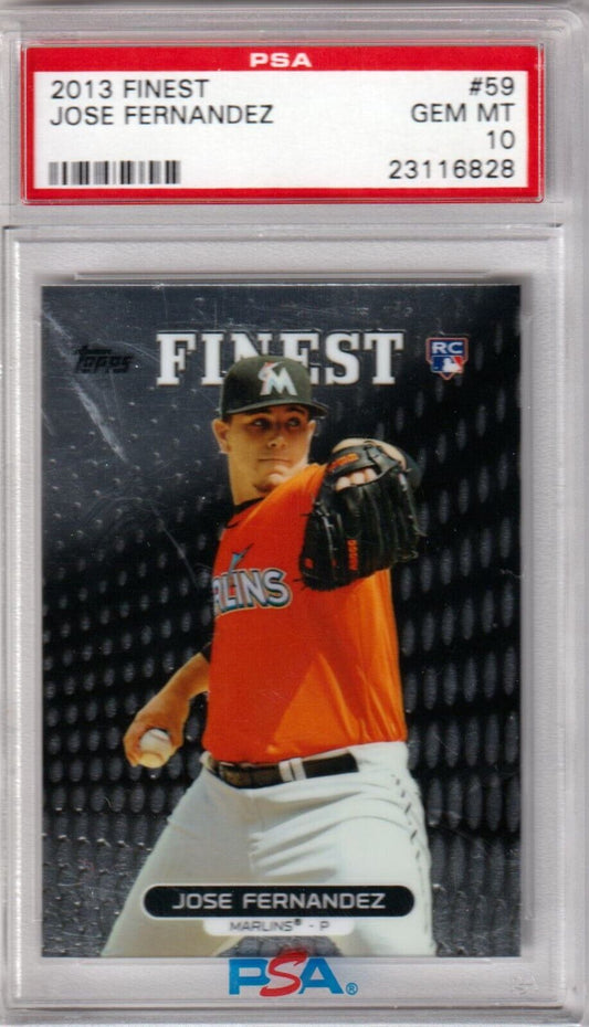 JOSE FERNANDEZ 2013 Topps Finest RC Rookie #59 PSA 10 GEM MINT - MARLINS - Columbia Hobby - Sports Card Boxes - Toploaders - Card Savers