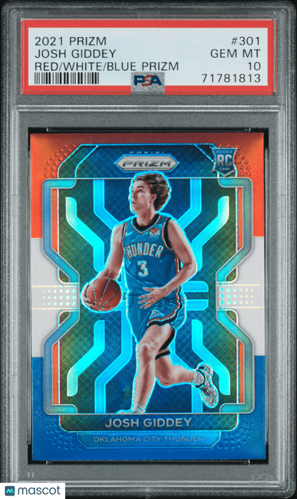 JOSH GIDDEY 2021 - 22 Panini Prizm #301 Red White Blue RC PSA 10 GEM MINT - BULLS - Columbia Hobby - Sports Card Boxes - Toploaders - Card Savers