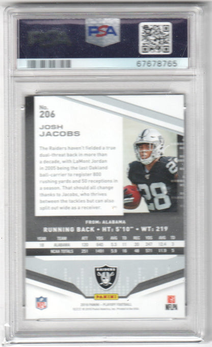 Josh Jacobs 2019 Panini Playoff Rookie RC #/10 4TH Down PSA 9 MINT - Pop 1 - Columbia Hobby - Sports Card Boxes - Toploaders - Card Savers