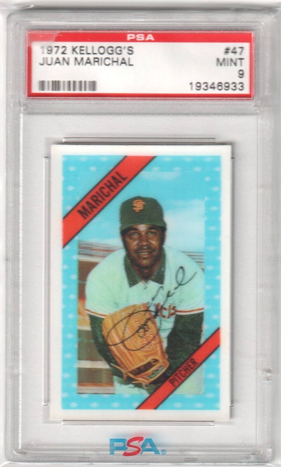 JUAN MARICHAL 1972 Kellogg's #47 PSA 9 MINT - GIANTS - Columbia Hobby - Sports Card Boxes - Toploaders - Card Savers