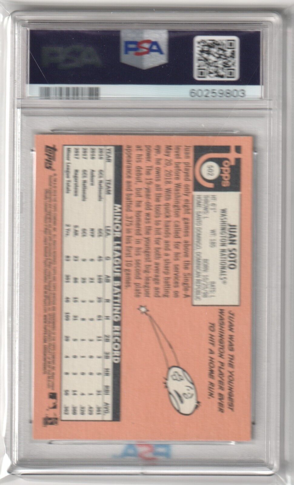 JUAN SOTO 2018 Topps Heritage RC Rookie #502 PSA 8 NM - MT - NATIONALS YANKEES - Columbia Hobby - Sports Card Boxes - Toploaders - Card Savers