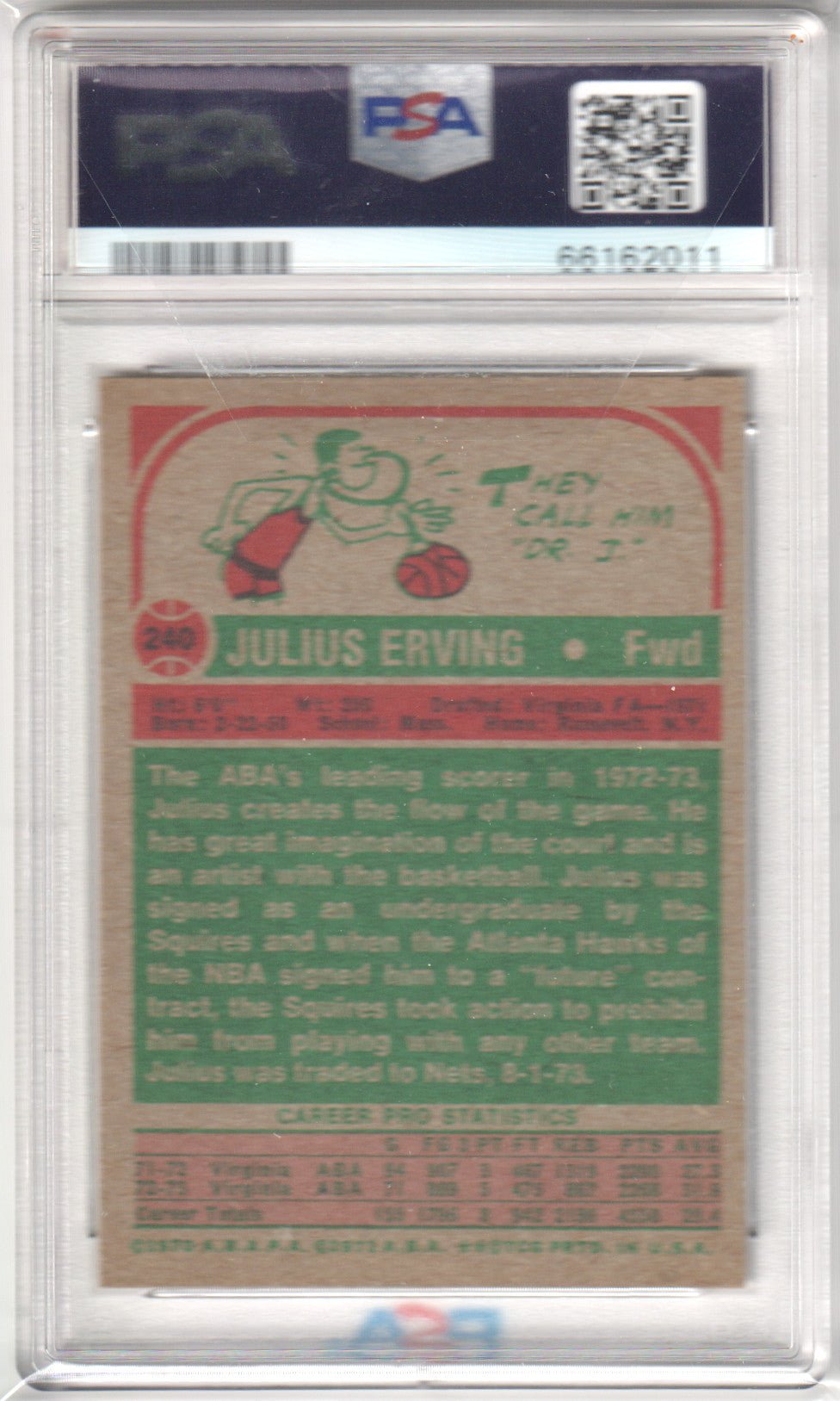 JULIUS ERVING 1973 Topps 240 PSA 6 EX - MT - SIXERS - Columbia Hobby - Sports Card Boxes - Toploaders - Card Savers