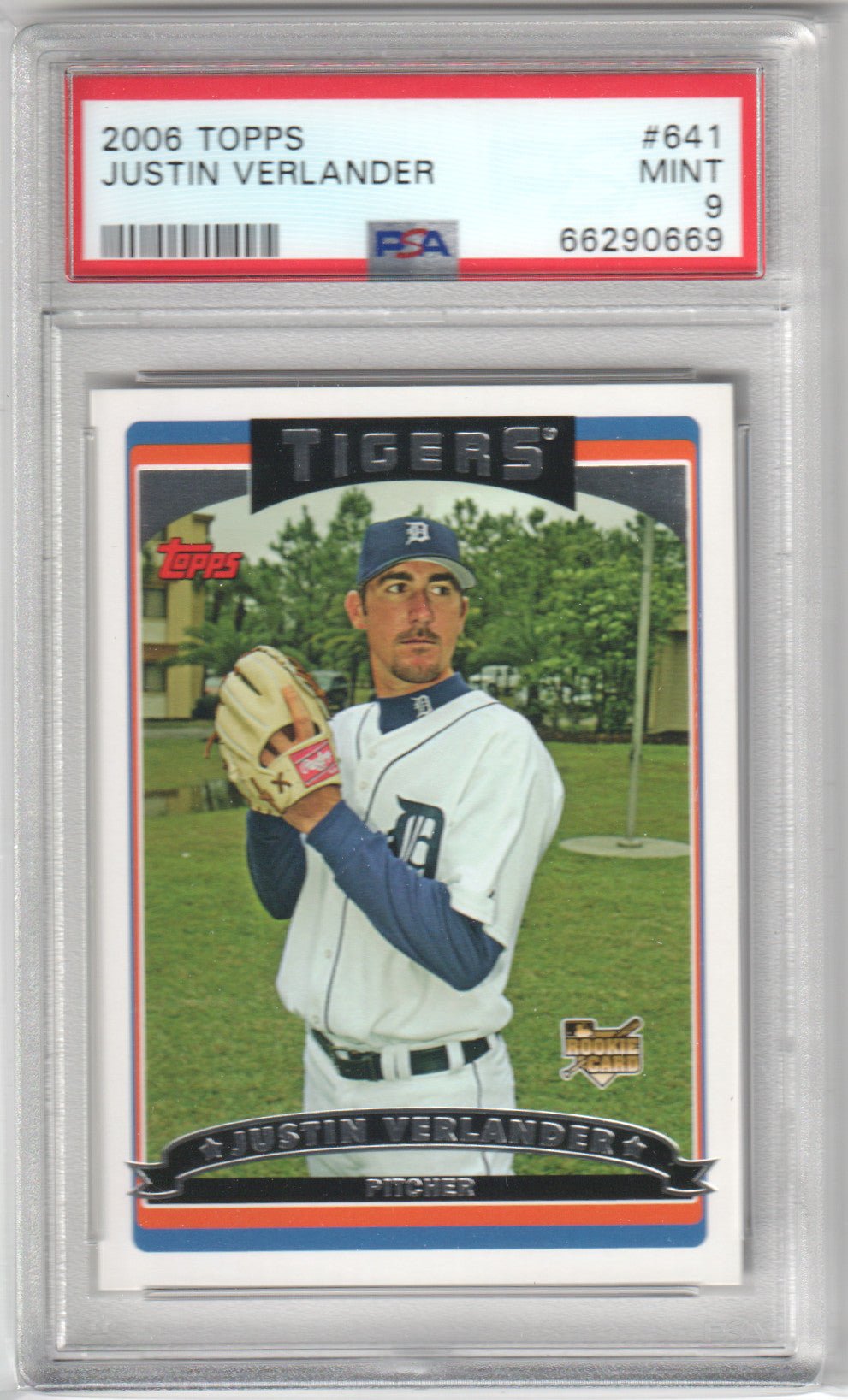 JUSTIN VERLANDER 2006 Topps RC Rookie #641 PSA 9 MINT - TIGERS GIANTS - Columbia Hobby - Sports Card Boxes - Toploaders - Card Savers