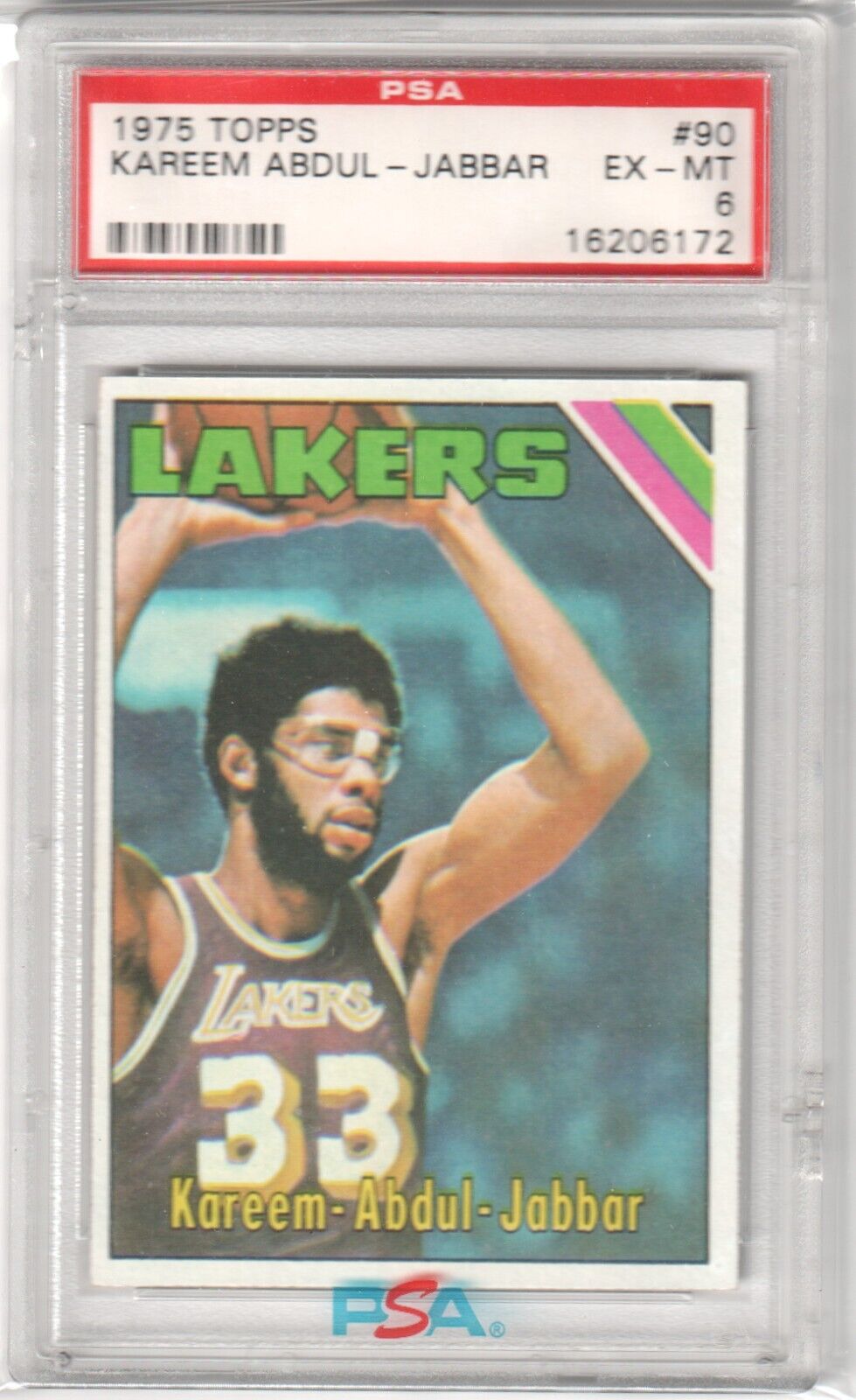 KAREEM ABDUL - JABBAR 1975 - 76 Topps #90 PSA 6 EX - MT - LAKERS - Columbia Hobby - Sports Card Boxes - Toploaders - Card Savers