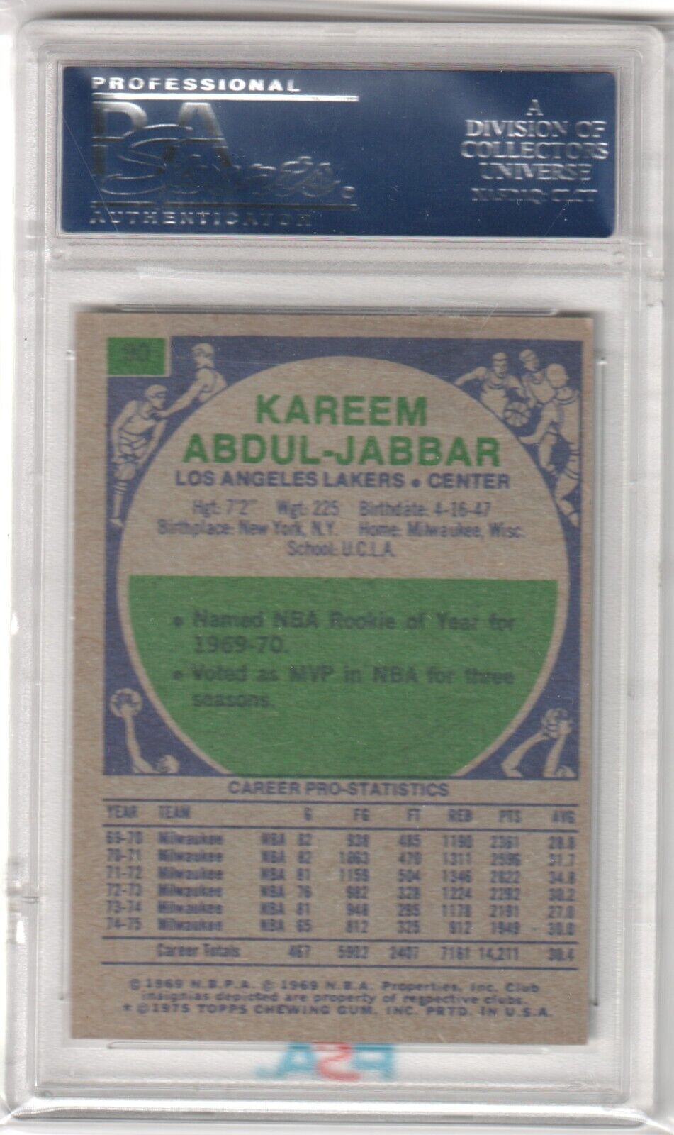 KAREEM ABDUL - JABBAR 1975 - 76 Topps #90 PSA 6 EX - MT - LAKERS - Columbia Hobby - Sports Card Boxes - Toploaders - Card Savers
