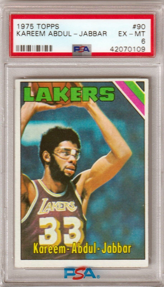 KAREEM ABDUL - JABBAR 1975 Topps #90 PSA 6 EX - MT - LAKERS - Columbia Hobby - Sports Card Boxes - Toploaders - Card Savers