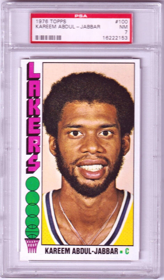 KAREEM ABDUL - JABBAR 1976 - 77 Topps #100 Graded PSA 7 NM - LAKERS - Columbia Hobby - Sports Card Boxes - Toploaders - Card Savers