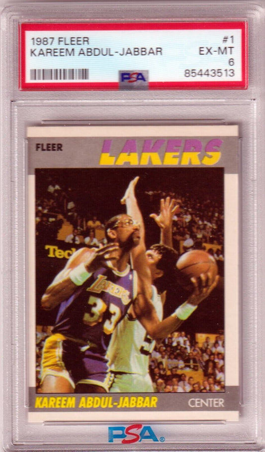 KAREEM ABDUL - JABBAR 1987 Fleer #1 PSA 6 EX - MT - LAKERS - Columbia Hobby - Sports Card Boxes - Toploaders - Card Savers