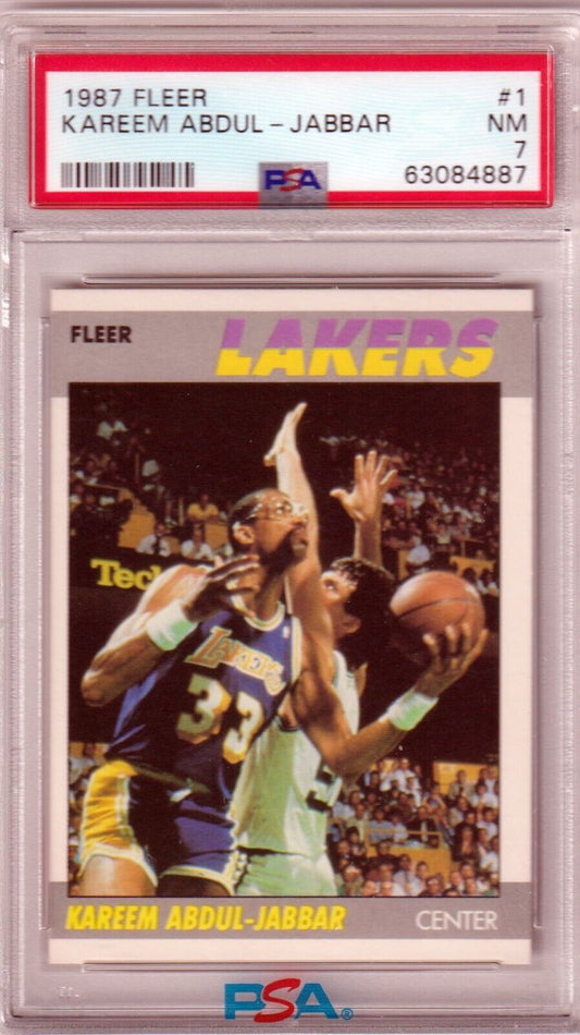 KAREEM ABDUL - JABBAR 1987 Fleer #1 PSA 7 NM - LAKERS - Columbia Hobby - Sports Card Boxes - Toploaders - Card Savers