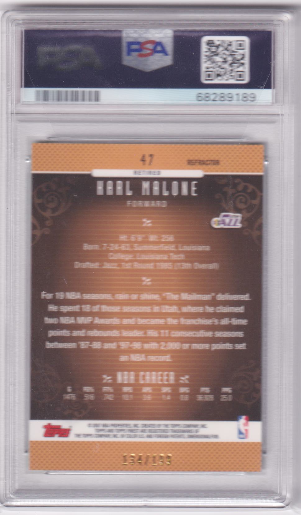 KARL MALONE 2006 Finest Green Refractor #/199 PSA 10 GEM MINT JAZZ Pop 1 - Columbia Hobby - Sports Card Boxes - Toploaders - Card Savers
