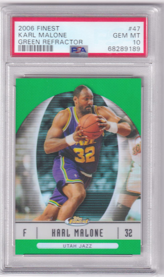 KARL MALONE 2006 Finest Green Refractor #/199 PSA 10 GEM MINT JAZZ Pop 1 - Columbia Hobby - Sports Card Boxes - Toploaders - Card Savers