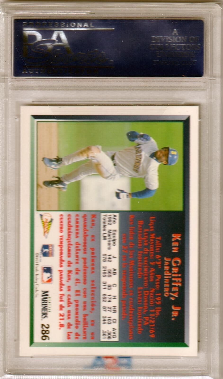 KEN GRIFFEY JR 1993 Pacific Spanish #286 PSA 10 GEM MINT - MARINERS - Columbia Hobby - Sports Card Boxes - Toploaders - Card Savers